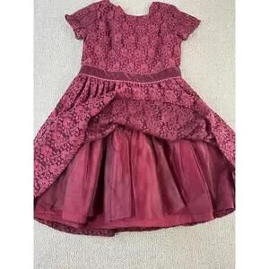 Carters Girls Dress Lace Velvet Burgundy Size 8
